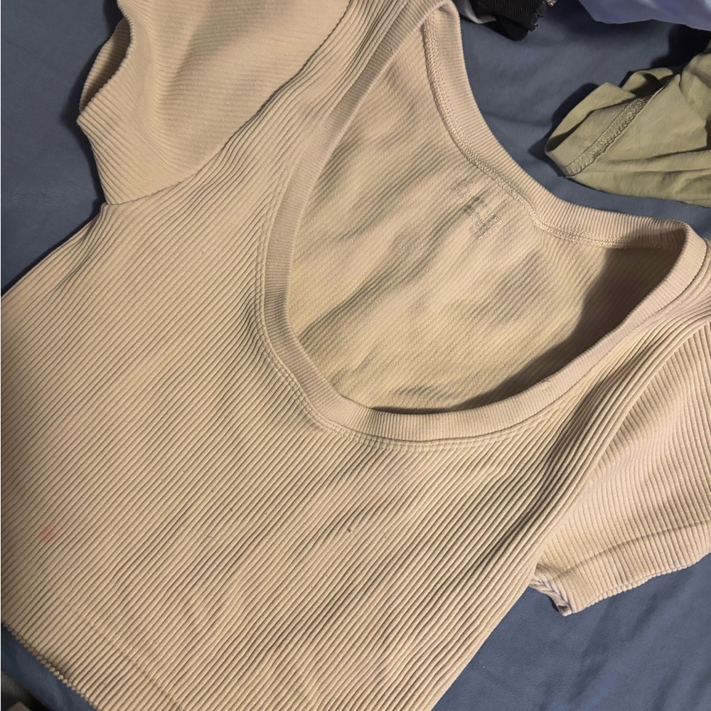 Elegant Cream Ribbed Crop Top